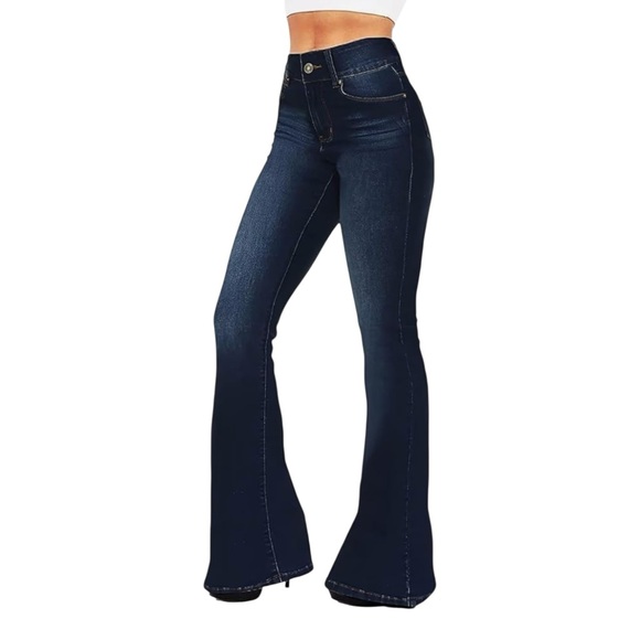 KDF Denim - KDF Flare Jeans Women's High Waisted Stretch Jeans Navy 28X31 - Size 8